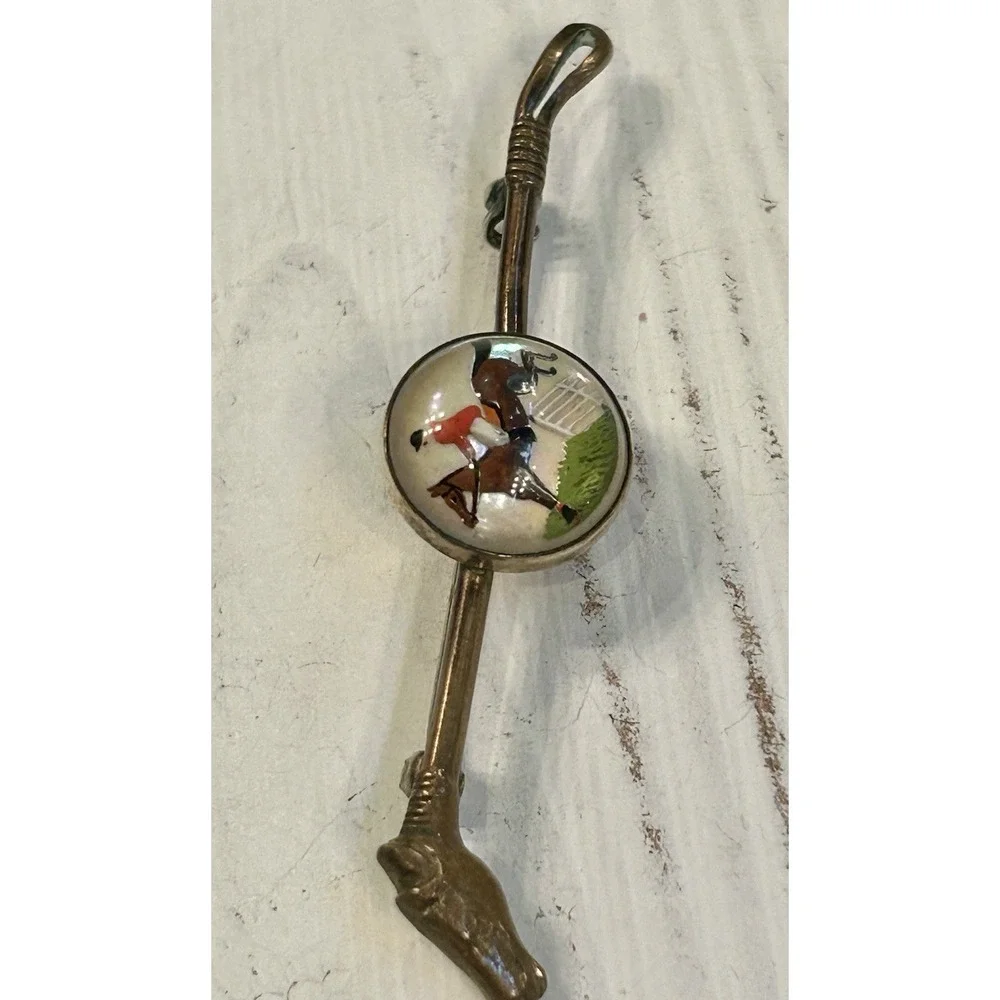 Antique VTG Intaglio Reverse Essex Crystal Horse Jockey Bar Pin Derby   C-Clasp